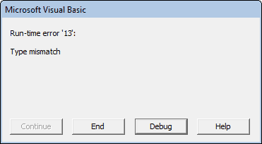 VBA Run Time Error 13 Message Box